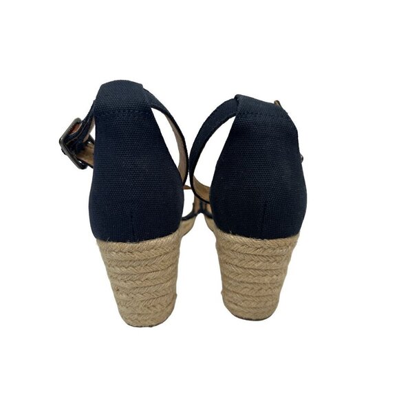 Lucky Brand Navy Blue Canvas Espadrille 3 Inch Wedge Sandals Size 9 - Picture 5 of 14